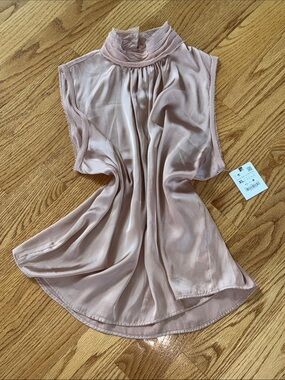 New WT Zara Light Blush Satin High Neck Sleeveless Blouse